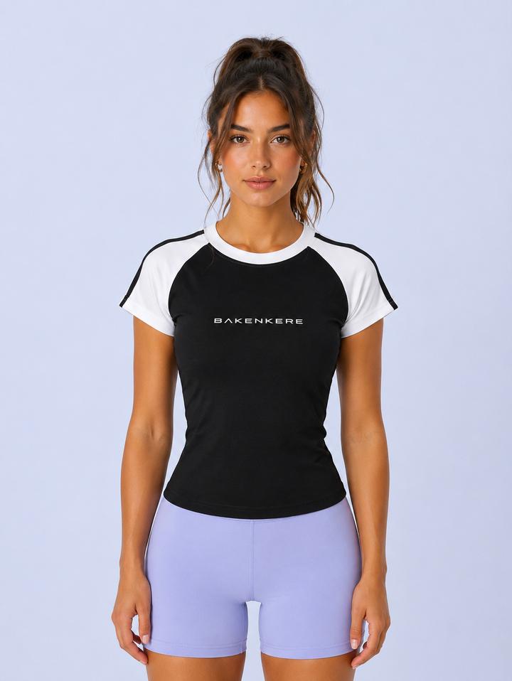 Camiseta Raglán Ajustada con Contraste Mujer